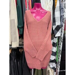 NWT NY&CO Dusty Rose V Neck Cut out Back Long Relaxed Fit Sweater Top size Med